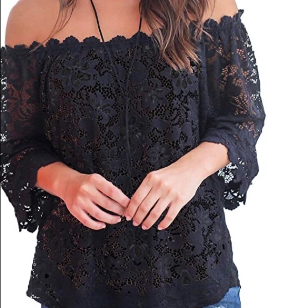 Black lace off the shoulder top